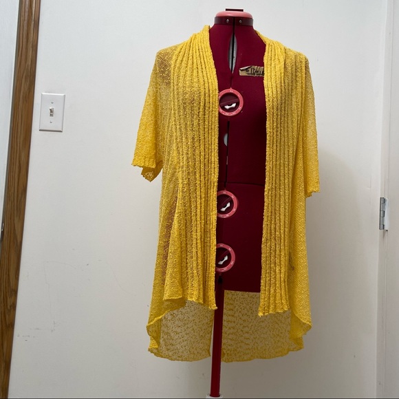 MOFFI women yellow crotchet open front kimono style cardigan. Size S. Pre-owned - Picture 10 of 11